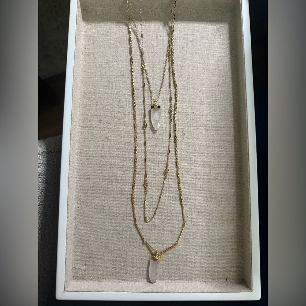 Stella & Dot Gold Layered Necklace with Quartz Pendant
